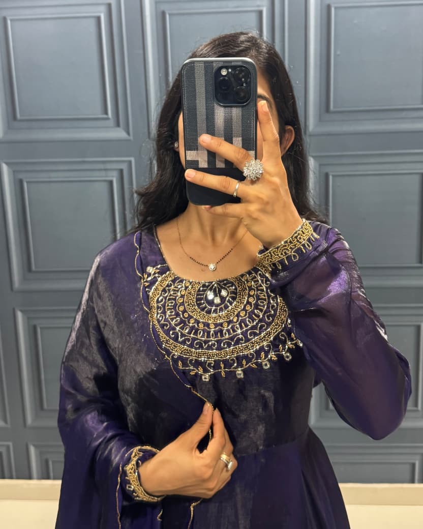 Frendy Silk Modelling Gown with Handwork Neck + Duppatta