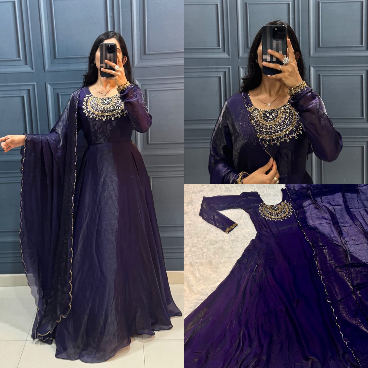 Frendy Silk Modelling Gown with Handwork Neck + Duppatta