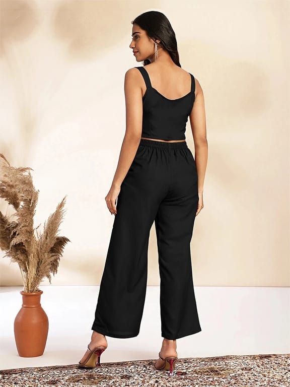 Wine Solid Crop Top with Pant and Jacket