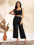 Wine Solid Crop Top with Pant and Jacket