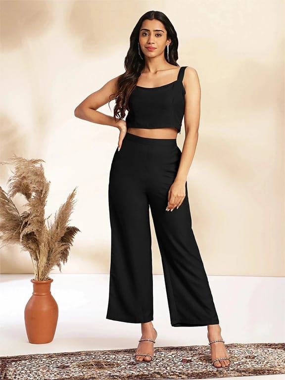 Wine Solid Crop Top with Pant and Jacket