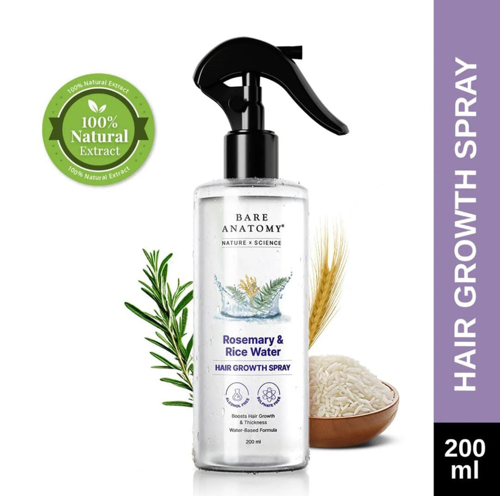 Bare Anatomy. Rosemary Water Spray for Hair Growth with Rice water, 100% Natural Extract | 200ml