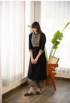 Printed Cotton Blend Straight Kurti Pant Set