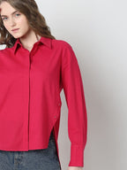 Women Regular Fit Solid Spread Collar Casual Shirt