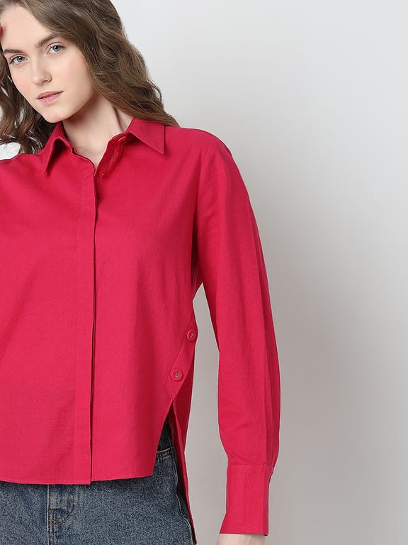 Women Regular Fit Solid Spread Collar Casual Shirt