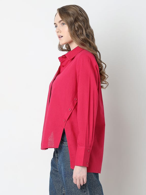 Women Regular Fit Solid Spread Collar Casual Shirt