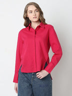 Women Regular Fit Solid Spread Collar Casual Shirt