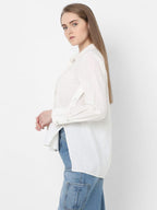 Women Regular Fit Solid Spread Collar Casual Shirt