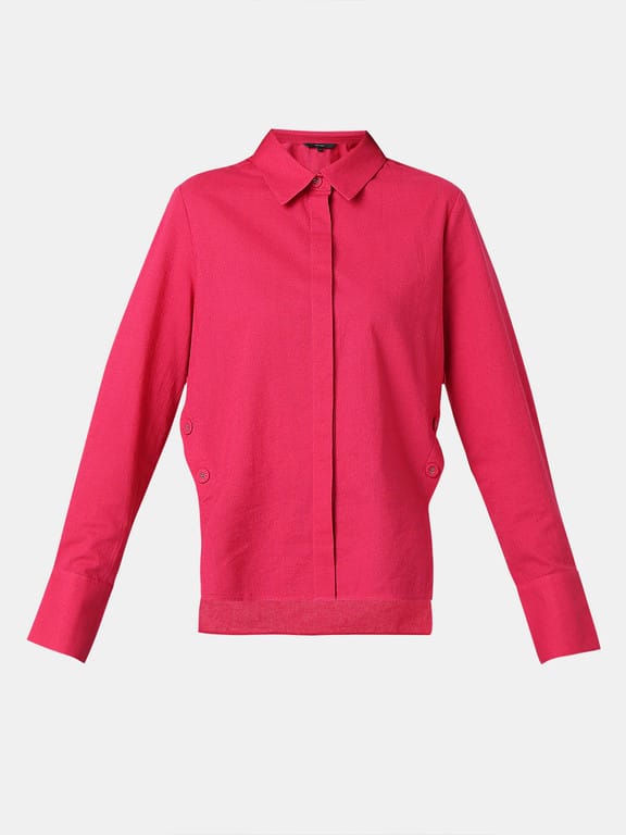 Women Regular Fit Solid Spread Collar Casual Shirt