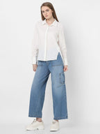 Women Regular Fit Solid Spread Collar Casual Shirt