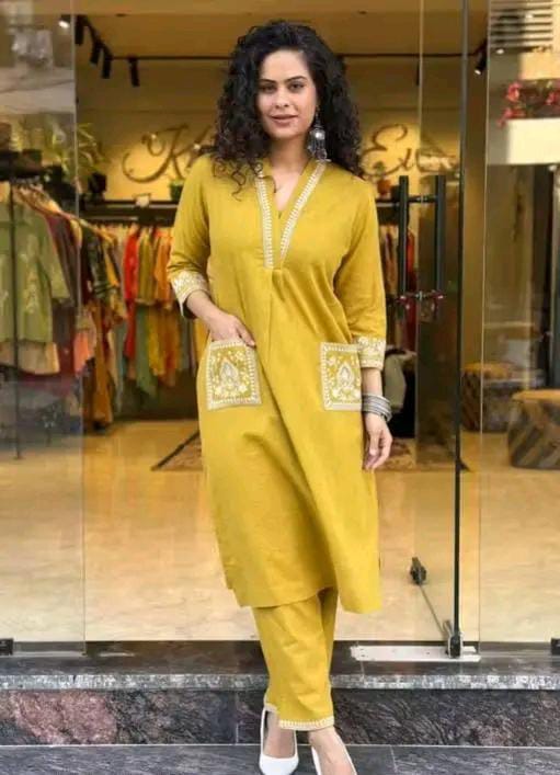 Kurti & Bottomwear with Embroided Pocket