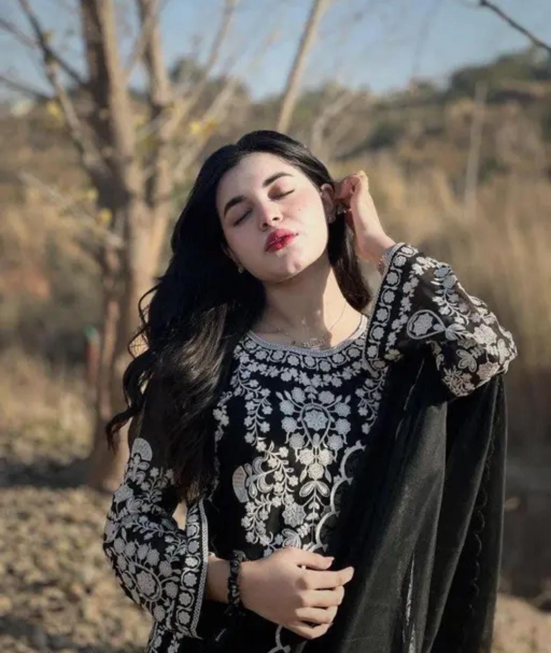 Black Top and Bottom with Dupatta – Heavy Embroidery Work