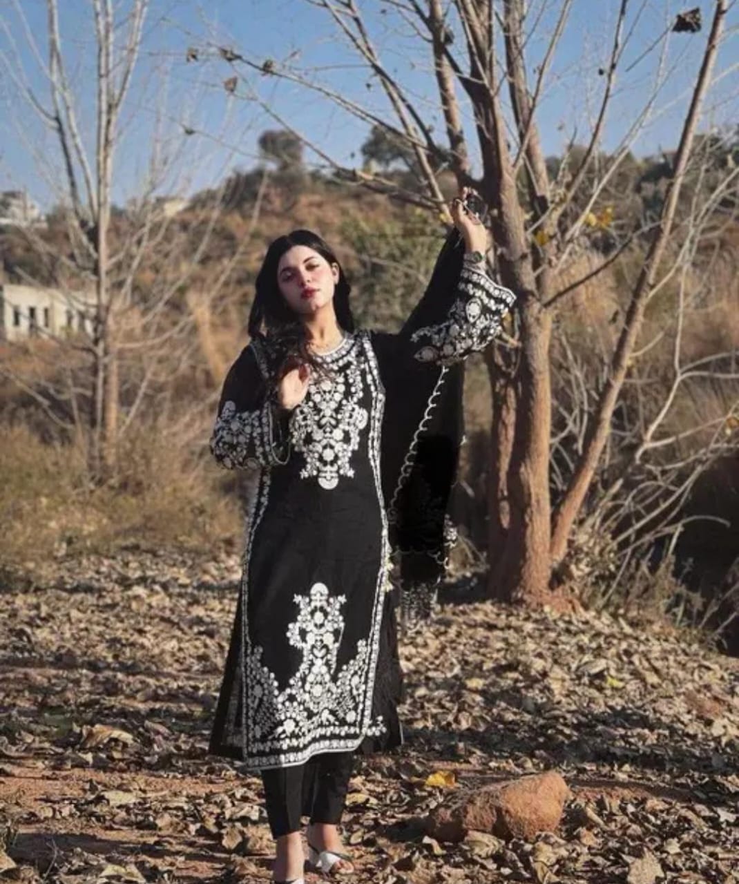 Black Top and Bottom with Dupatta – Heavy Embroidery Work