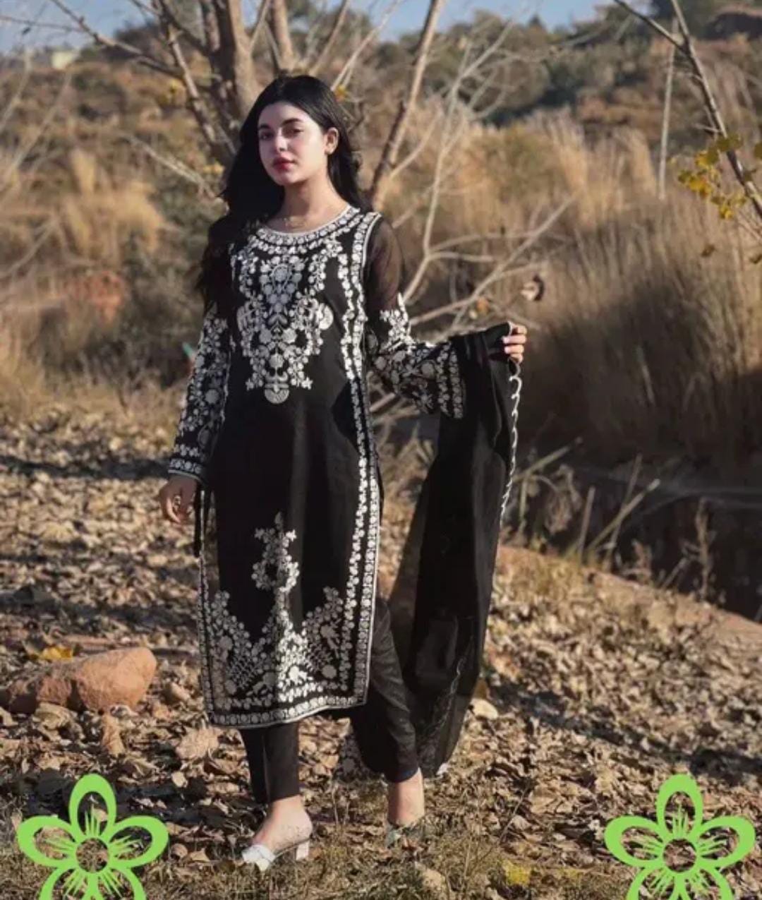 Black Top and Bottom with Dupatta – Heavy Embroidery Work