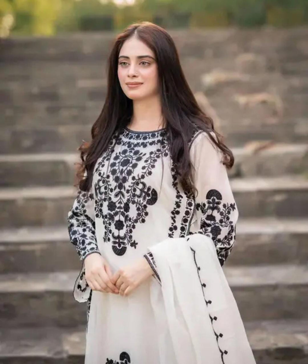 Black Top and Bottom with Dupatta – Heavy Embroidery Work