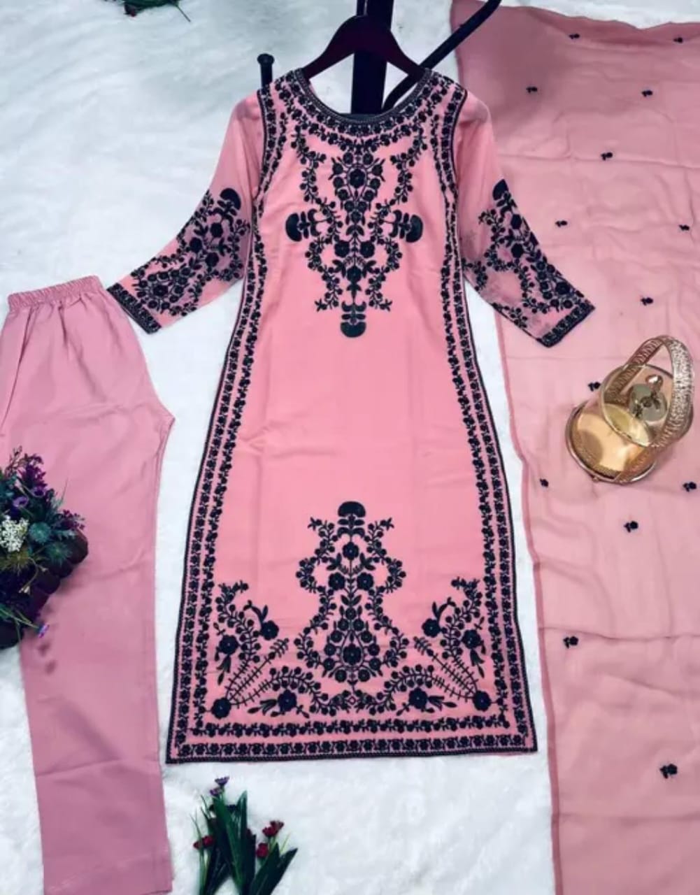 Black Top and Bottom with Dupatta – Heavy Embroidery Work