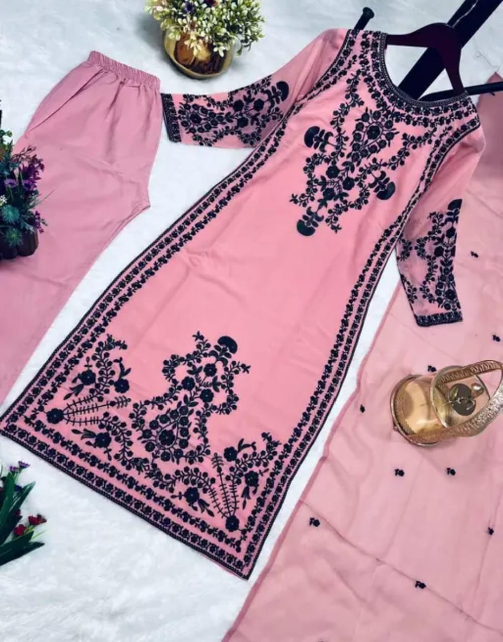 Black Top and Bottom with Dupatta – Heavy Embroidery Work