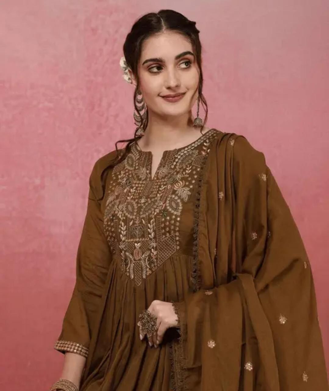 Krishika Wine 3-Piece Frock Shalwar Set