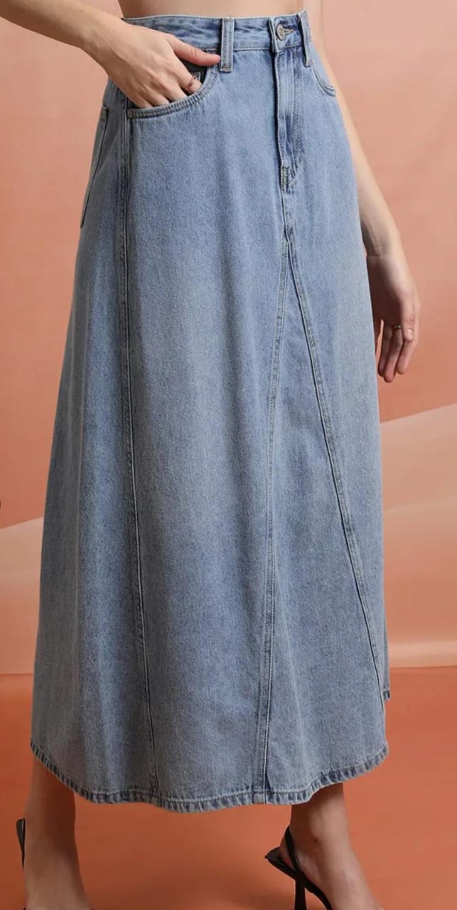 Skirt.  Tokyo Talkies Blue A-Line Pure Cotton Midi Skirt