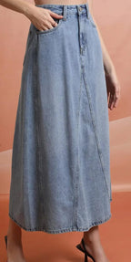 Skirt.  Tokyo Talkies Blue A-Line Pure Cotton Midi Skirt