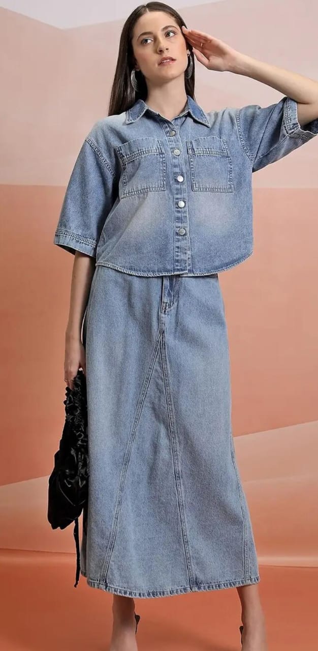 Skirt.  Tokyo Talkies Blue A-Line Pure Cotton Midi Skirt