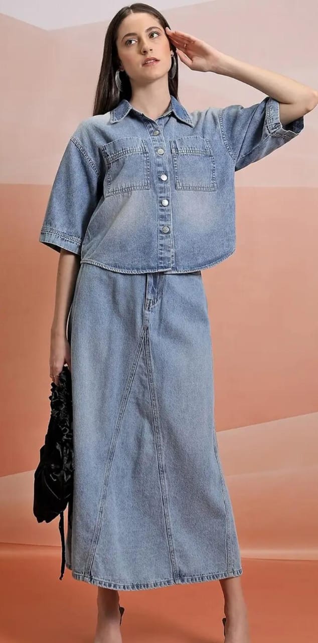 Skirt.  Tokyo Talkies Blue A-Line Pure Cotton Midi Skirt