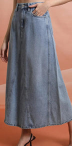 Skirt.  Tokyo Talkies Blue A-Line Pure Cotton Midi Skirt
