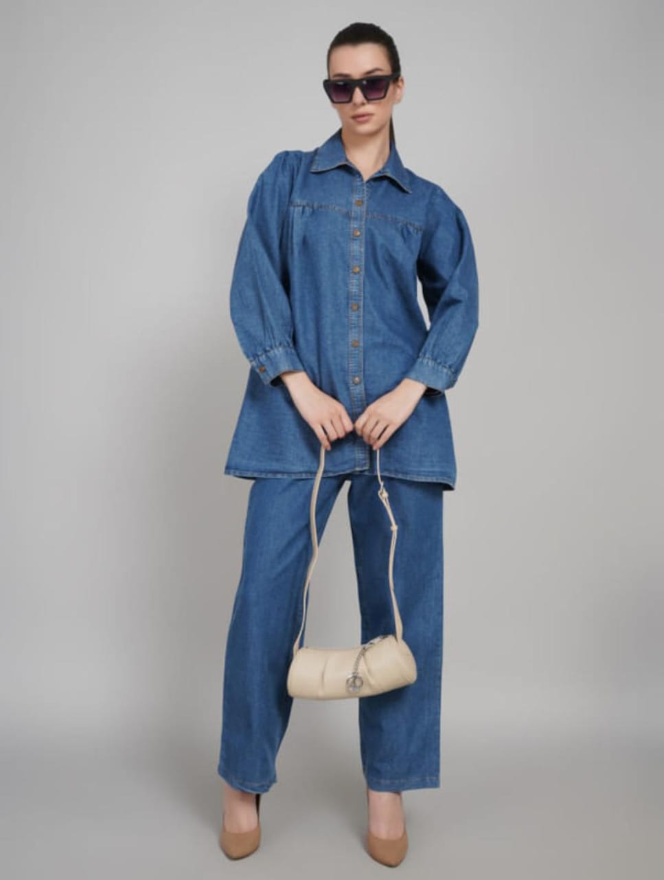 Denim cord set Oversized button down shirt