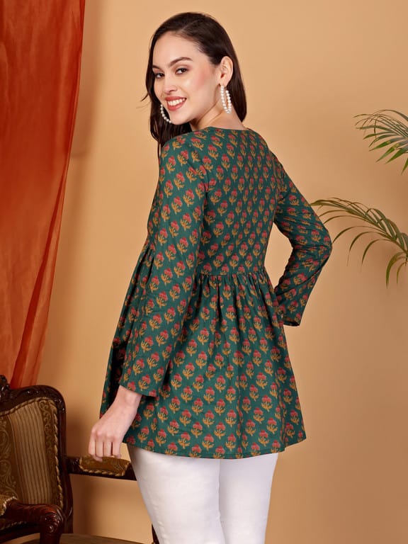 Cotton Printed Short Kurti Peplum Top