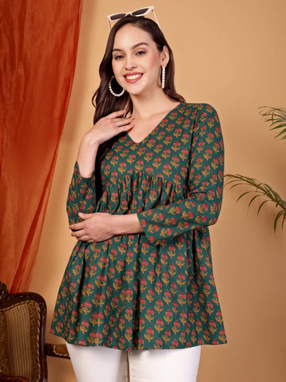 Cotton Printed Short Kurti Peplum Top