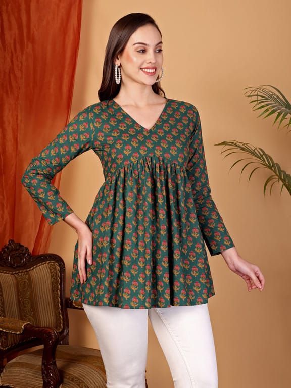 Cotton Printed Short Kurti Peplum Top
