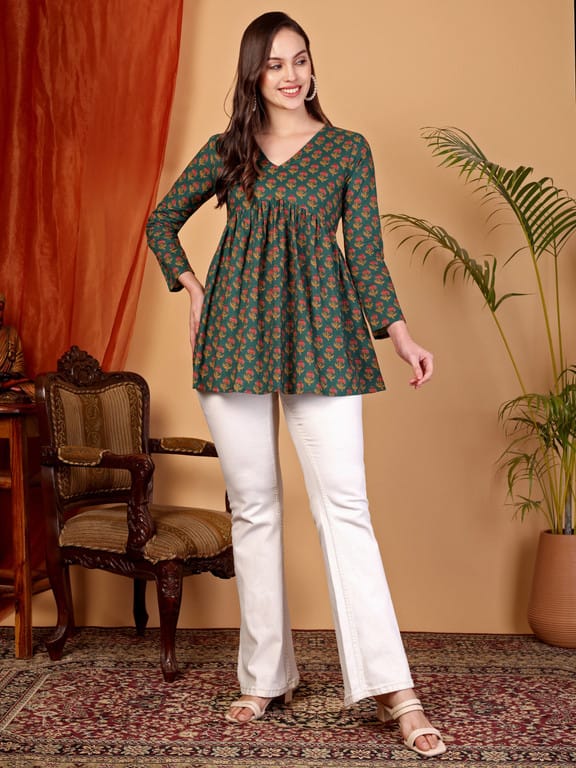 Cotton Printed Short Kurti Peplum Top