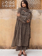 Motifs Printed A-Line Kurta with Palazzo & Dupatta