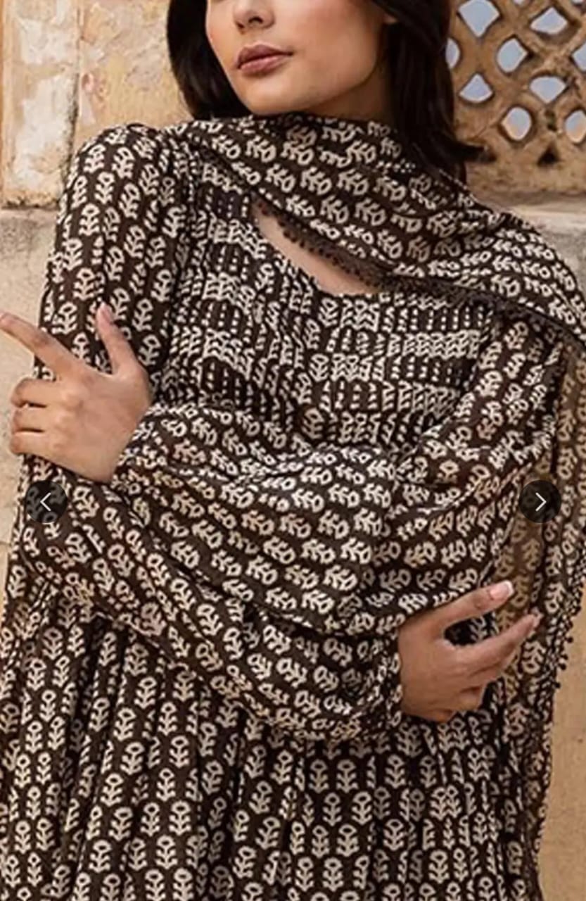 Motifs Printed A-Line Kurta with Palazzo & Dupatta