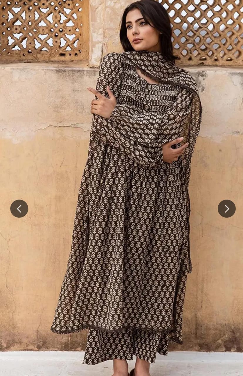 Motifs Printed A-Line Kurta with Palazzo & Dupatta