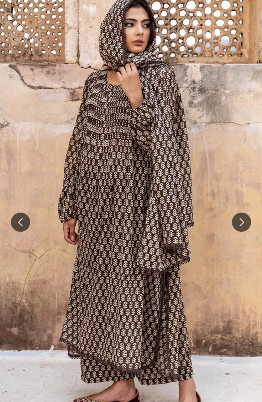 Motifs Printed A-Line Kurta with Palazzo & Dupatta