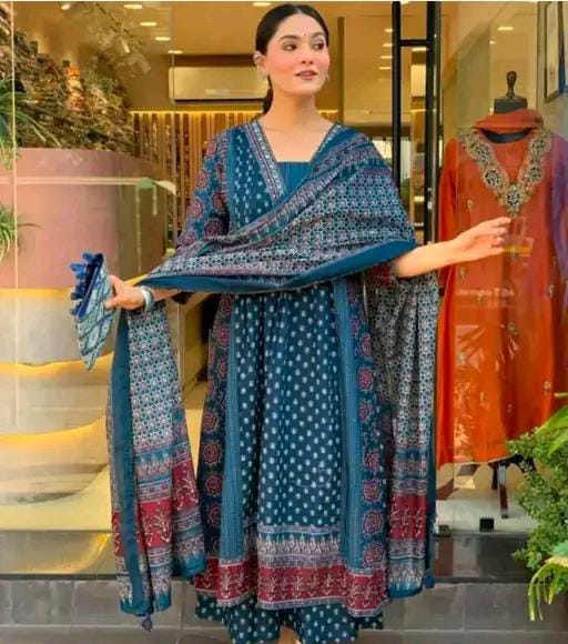 Rayon Printed Anarkali Kurti set