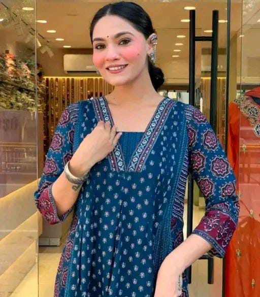 Rayon Printed Anarkali Kurti set