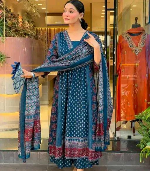 Rayon Printed Anarkali Kurti set