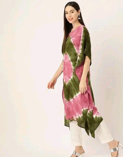 Aishani Graceful Crepe Kurti Army Green-Pink