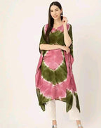 Aishani Graceful Crepe Kurti Army Green-Pink