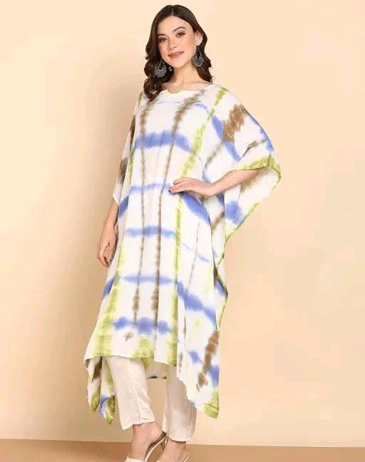Aishani Graceful Crepe Kurti White-Blue check