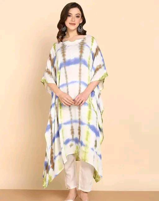 Aishani Graceful Crepe Kurti White-Blue check