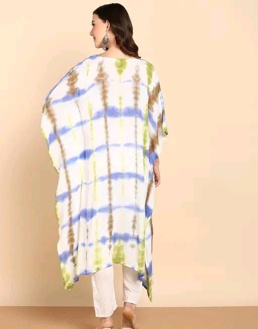 Aishani Graceful Crepe Kurti White-Blue check