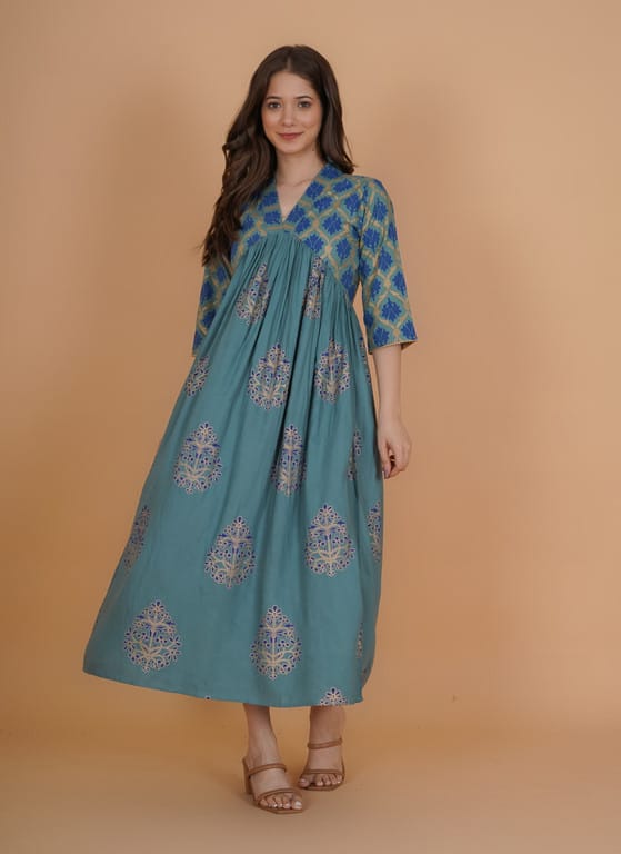 Women Gold Print Viscose Rayon Anarkali Kurta #191