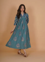 Women Gold Print Viscose Rayon Anarkali Kurta #191