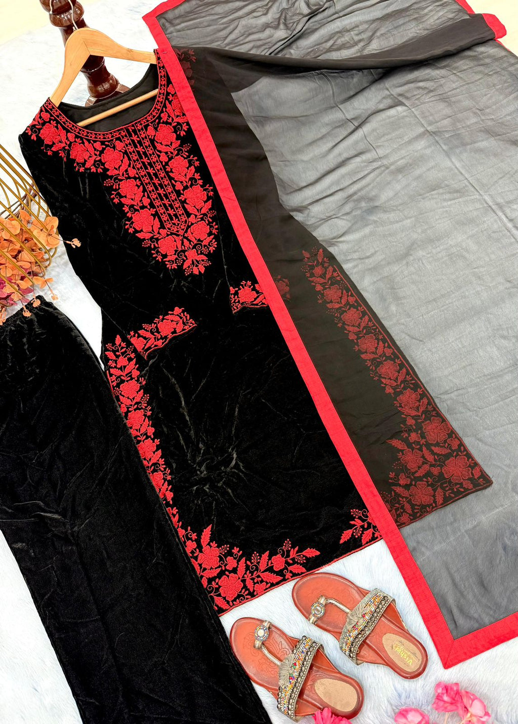 Designer Party Wear Heavy Pure Viscose Velvet Top–Plazzo–Dupatta Set #198
