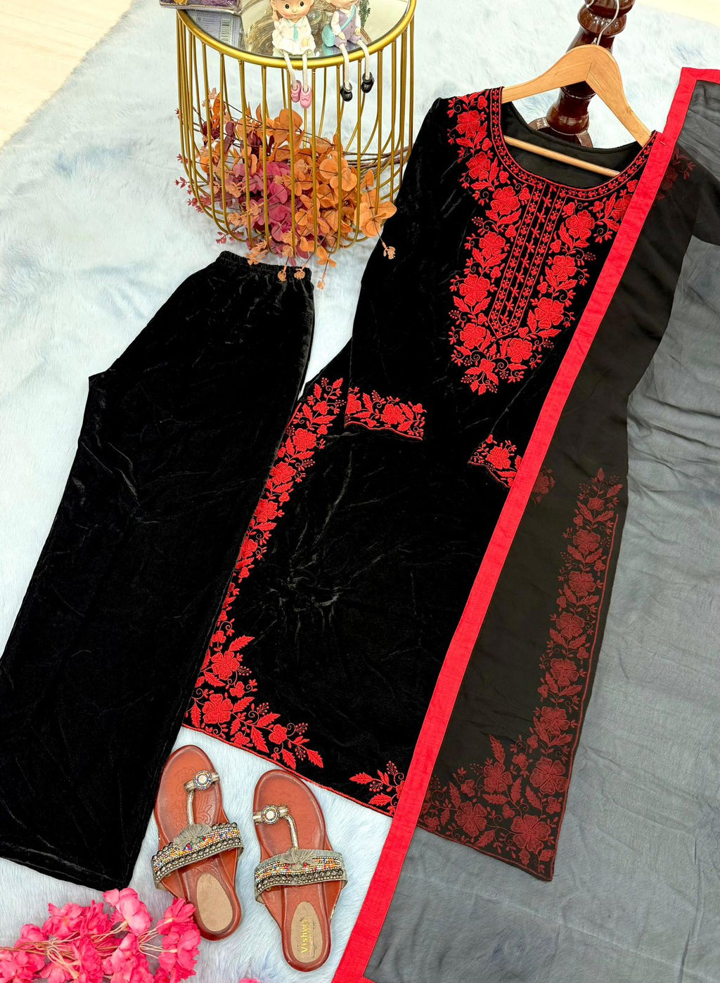 Designer Party Wear Heavy Pure Viscose Velvet Top–Plazzo–Dupatta Set #198