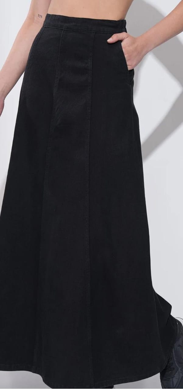 Blue Denim Flared Maxi Skirt #204