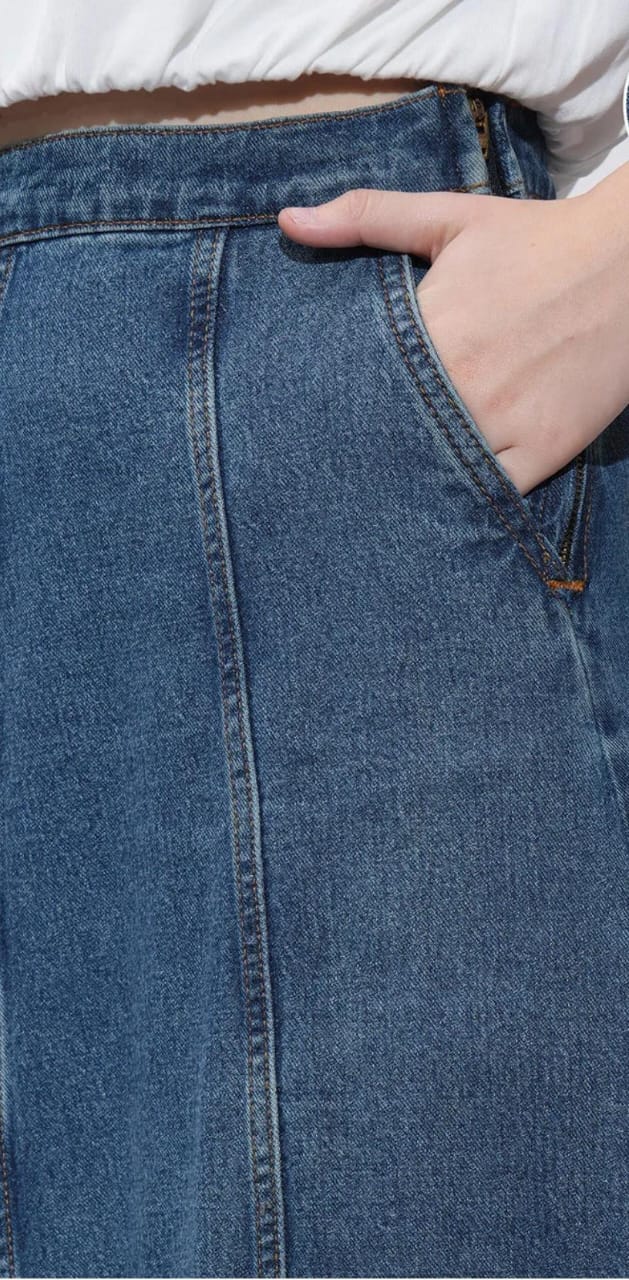 Blue Denim Flared Maxi Skirt #204